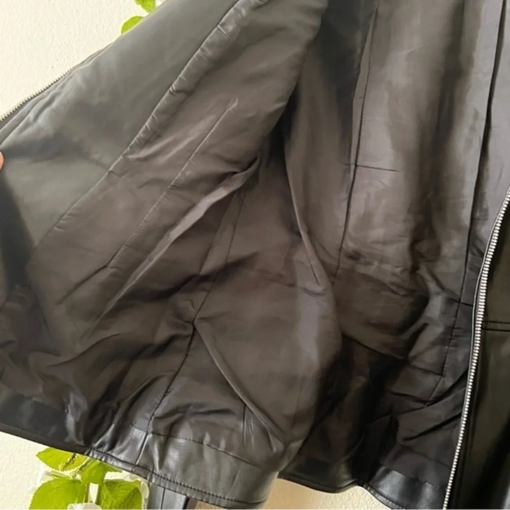 ZARA Black Vegan Faux Leather Peplum Zip Up Moto Jacket